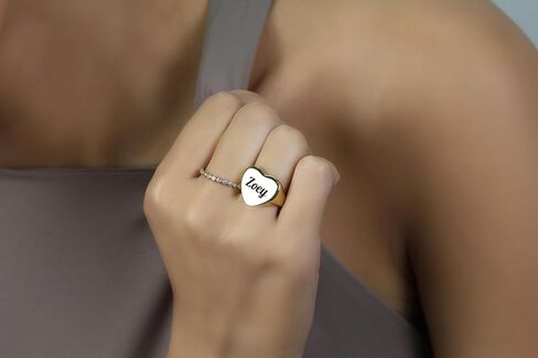 14k Gold Initials Signet Ring - Couples Engraved Heart Shaped Unisex Name Ring in Saudi Arabia