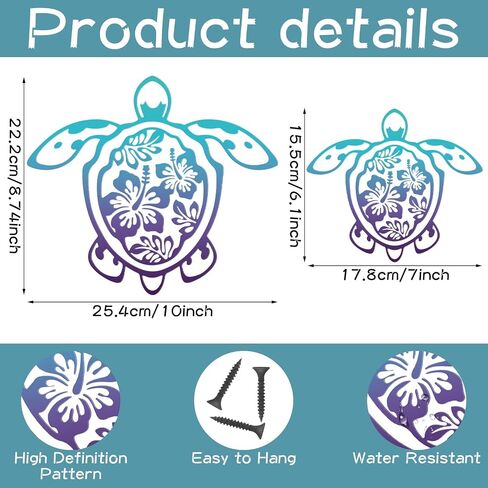 Threehoney 2 Sizes Metal Sea Turtle Wall Decor Ocean Turtle Wall Art Beach Theme Coastal Hanging Decoration for Bathroom Garden Backyard Pool Patio Balcony in Kuwait
