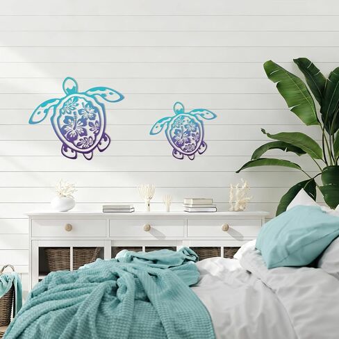 Threehoney 2 Sizes Metal Sea Turtle Wall Decor Ocean Turtle Wall Art Beach Theme Coastal Hanging Decoration for Bathroom Garden Backyard Pool Patio Balcony in Kuwait
