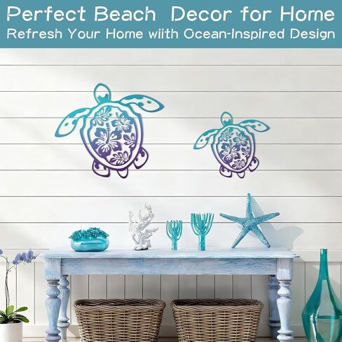 Threehoney 2 Sizes Metal Sea Turtle Wall Decor Ocean Turtle Wall Art Beach Theme Coastal Hanging Decoration for Bathroom Garden Backyard Pool Patio Balcony in Kuwait