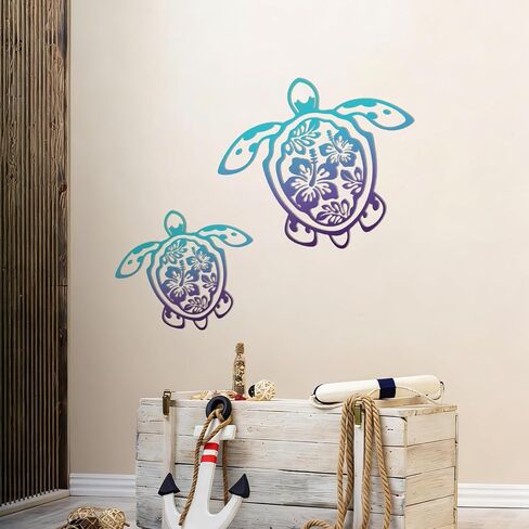 Threehoney 2 Sizes Metal Sea Turtle Wall Decor Ocean Turtle Wall Art Beach Theme Coastal Hanging Decoration for Bathroom Garden Backyard Pool Patio Balcony in Kuwait
