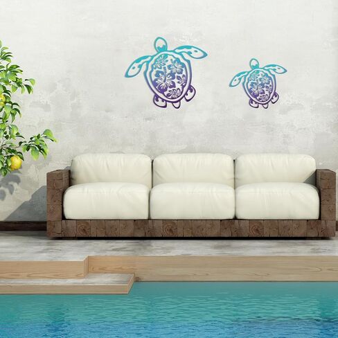 Threehoney 2 Sizes Metal Sea Turtle Wall Decor Ocean Turtle Wall Art Beach Theme Coastal Hanging Decoration for Bathroom Garden Backyard Pool Patio Balcony in Kuwait