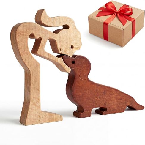 Novabright Cute Girl and Dachshund Dog Statue Decor, Handcrafted Wood Dachshund Figurines Memorial Gifts for Women, Wooden Carving Pet Loss Sympathy Gift for Desk Office Home Decor Housewarming in Saudi Arabia