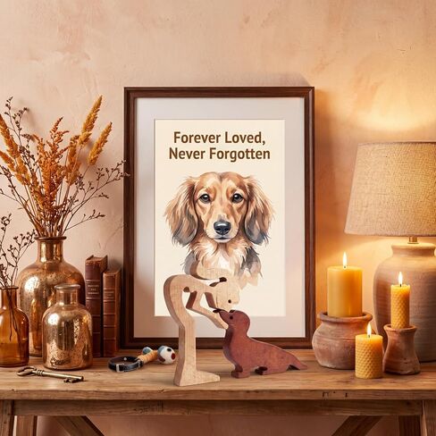 Novabright Cute Girl and Dachshund Dog Statue Decor, Handcrafted Wood Dachshund Figurines Memorial Gifts for Women, Wooden Carving Pet Loss Sympathy Gift for Desk Office Home Decor Housewarming in Saudi Arabia