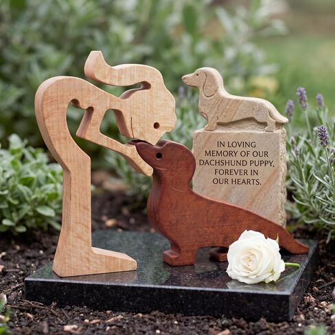 Novabright Cute Girl and Dachshund Dog Statue Decor, Handcrafted Wood Dachshund Figurines Memorial Gifts for Women, Wooden Carving Pet Loss Sympathy Gift for Desk Office Home Decor Housewarming in Saudi Arabia