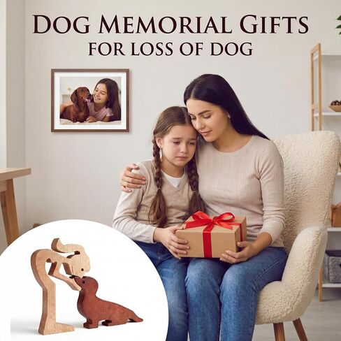 Novabright Cute Girl and Dachshund Dog Statue Decor, Handcrafted Wood Dachshund Figurines Memorial Gifts for Women, Wooden Carving Pet Loss Sympathy Gift for Desk Office Home Decor Housewarming in Saudi Arabia