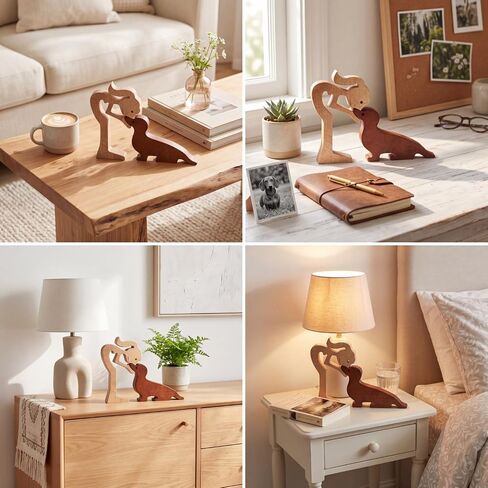 Novabright Cute Girl and Dachshund Dog Statue Decor, Handcrafted Wood Dachshund Figurines Memorial Gifts for Women, Wooden Carving Pet Loss Sympathy Gift for Desk Office Home Decor Housewarming in Saudi Arabia