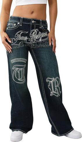 True Religion Women’s TR Embroidery Bobbi Baggy Big T – Mid Rise, Relaxed Fit in Kuwait