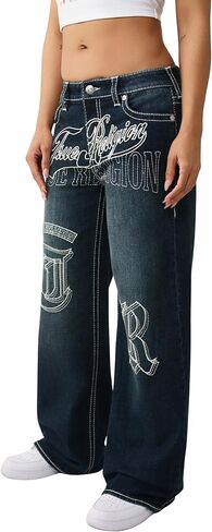 True Religion Women’s TR Embroidery Bobbi Baggy Big T – Mid Rise, Relaxed Fit in Kuwait