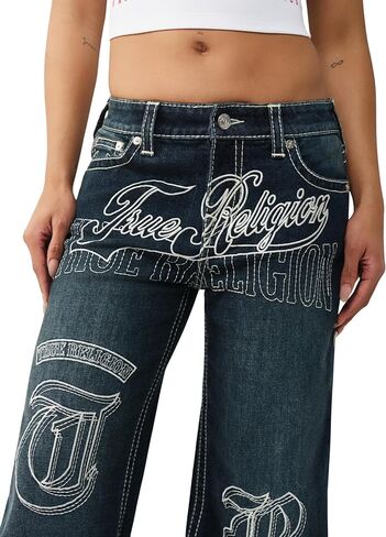 True Religion Women’s TR Embroidery Bobbi Baggy Big T – Mid Rise, Relaxed Fit in Kuwait