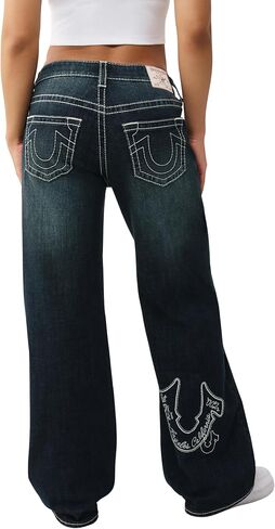 True Religion Women’s TR Embroidery Bobbi Baggy Big T – Mid Rise, Relaxed Fit in Kuwait