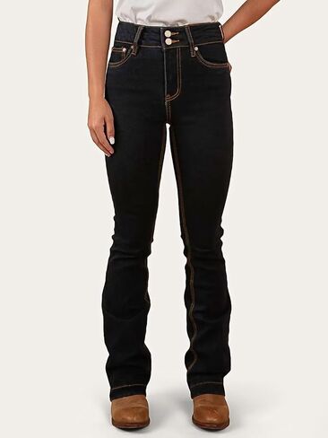 بنطال جينز Flamingals Bootcut للنساء بخصر عالٍ لرفع المؤخرة وأزرار مزدوجة بنطال جينز ضيق مستقيم الساق عصري من قماش الدنيم باللون الأسود مقاس M in Kuwait