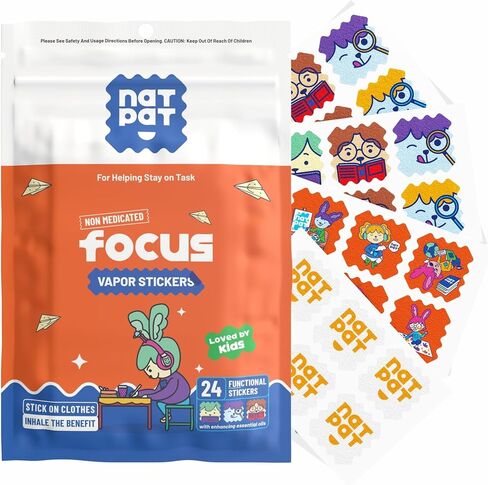 BuzzPatch FocusPatch Focus Enhancing Stickers for Kids and Adults (24 Pack) – The Natural Patch - All Natural, Chemical and Drug Free, Healthy Brain Supports for Attention, Focus, and Concentration in Kuwait