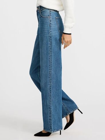 EXPRESS Women's High Waisted Medium Wash Relaxed Straight Jeans in Saudi Arabia