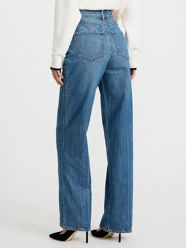EXPRESS Women's High Waisted Medium Wash Relaxed Straight Jeans in Saudi Arabia