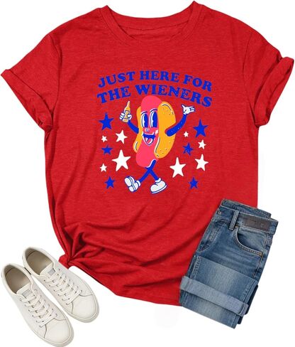 4th of July Shirts for Women Patriotic Shirts Just Here for The Wieners Shirt Red White and Blue Independence Day Tops in Kuwait