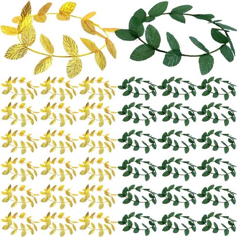 Suncalla 40 Pcs Greek Headband for Toga Party, 7.28 Inch Gold and Green Laurel Wreath Headbands, Greek Roman Goddess Headbands, Golden Leaf Crown Headpiece for Women Toga Party Decor and Photo Props in Kuwait