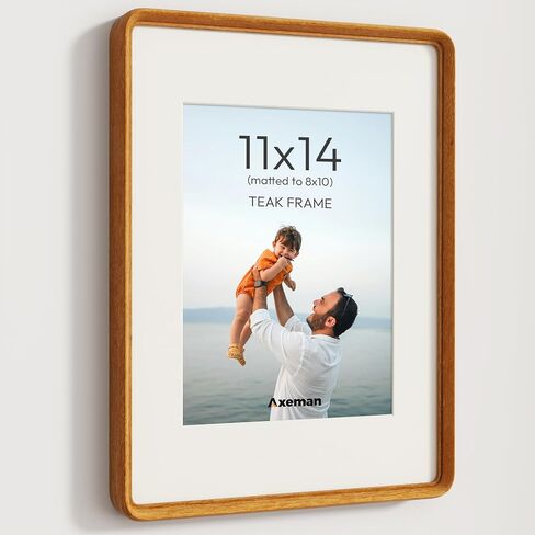 Axeman 11x14 Picture Frame Natural Teak Solid Wood Poster Frame from CA-USA with Tempered Glass, Handcrafted 11x14 Photo Frame Matted to 8x10 with Sharp Edges and Rounded Corners, Wall Mount Display in Saudi Arabia