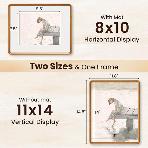 Axeman 11x14 Picture Frame Natural Teak Solid Wood Poster Frame from CA-USA with Tempered Glass, Handcrafted 11x14 Photo Frame Matted to 8x10 with Sharp Edges and Rounded Corners, Wall Mount Display in Saudi Arabia