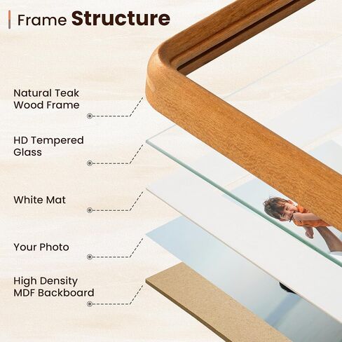 Axeman 11x14 Picture Frame Natural Teak Solid Wood Poster Frame from CA-USA with Tempered Glass, Handcrafted 11x14 Photo Frame Matted to 8x10 with Sharp Edges and Rounded Corners, Wall Mount Display in Saudi Arabia