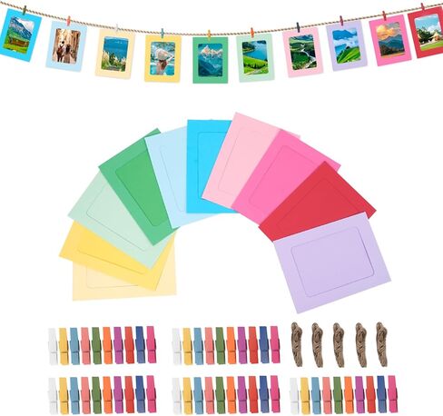 50 Pack Paper Picture Frames 4x6, 4x6 Photo Paper Holders DIY with Clips and Rope, Foam Picture Frames Cardstock Cardboard Hanger Kit Photo Banner for Crafts Display Wall Decor Party Supplies, Multi in Kuwait