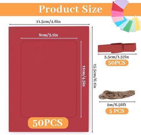 50 Pack Paper Picture Frames 4x6, 4x6 Photo Paper Holders DIY with Clips and Rope, Foam Picture Frames Cardstock Cardboard Hanger Kit Photo Banner for Crafts Display Wall Decor Party Supplies, Multi in Kuwait