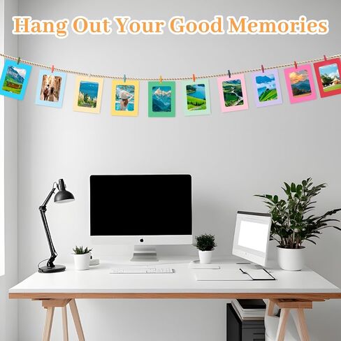 50 Pack Paper Picture Frames 4x6, 4x6 Photo Paper Holders DIY with Clips and Rope, Foam Picture Frames Cardstock Cardboard Hanger Kit Photo Banner for Crafts Display Wall Decor Party Supplies, Multi in Kuwait