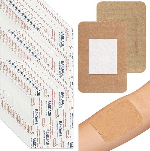 60 Pcs Large Bandages 3 X 2 Inch Wound Care Flexible Adhesive Bandages Latex Free Fabric for and Protect Wounds Large Size for First Aid Wound Care Assorted in Saudi Arabia