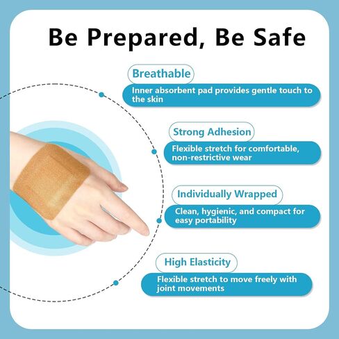 60 Pcs Large Bandages 3 X 2 Inch Wound Care Flexible Adhesive Bandages Latex Free Fabric for and Protect Wounds Large Size for First Aid Wound Care Assorted in Saudi Arabia