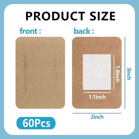 60 Pcs Large Bandages 3 X 2 Inch Wound Care Flexible Adhesive Bandages Latex Free Fabric for and Protect Wounds Large Size for First Aid Wound Care Assorted in Saudi Arabia