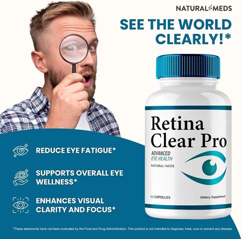 مكمل Retina Clear للعين - كبسولات Retina Clear للعيون - أقصى قوة، تركيبة متقدمة، عافية بصرية طبيعية بالكامل، مراجعات RetinaClear Pro (5 عبوات) in Kuwait