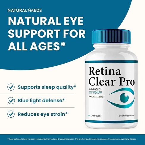مكمل Retina Clear للعين - كبسولات Retina Clear للعيون - أقصى قوة، تركيبة متقدمة، عافية بصرية طبيعية بالكامل، مراجعات RetinaClear Pro (5 عبوات) in Kuwait