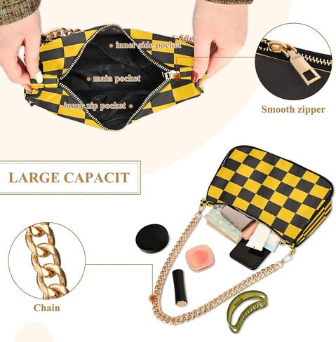 Yellow Black Striped Women's Tote Chain Shoulder Bag, Classic Wedding Party Wallet, Handbag in Saudi Arabia