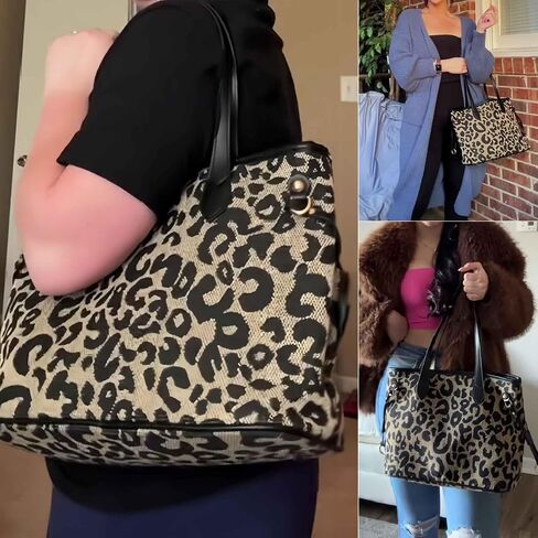 Leopard Print Tote Bag, Cheetah Print Purse for Women, Medium Tote Handbags Leopard Bag with Zipper, Vintage Everyday Casual Purses for Women, Trendy Y2k Fashion Animal Print in Saudi Arabia