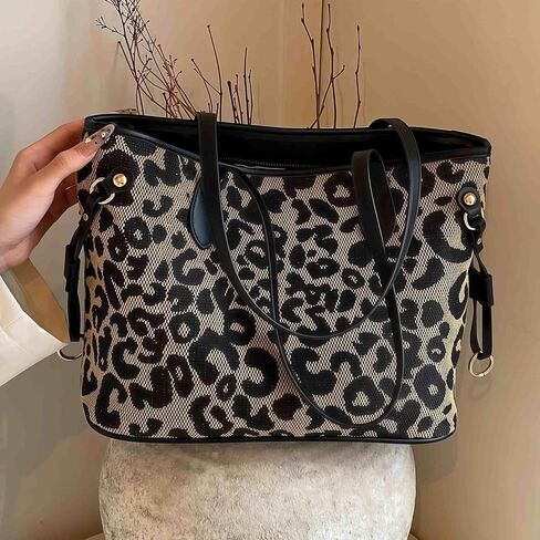 Leopard Print Tote Bag, Cheetah Print Purse for Women, Medium Tote Handbags Leopard Bag with Zipper, Vintage Everyday Casual Purses for Women, Trendy Y2k Fashion Animal Print in Saudi Arabia