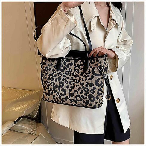 Leopard Print Tote Bag, Cheetah Print Purse for Women, Medium Tote Handbags Leopard Bag with Zipper, Vintage Everyday Casual Purses for Women, Trendy Y2k Fashion Animal Print in Saudi Arabia