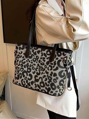 Leopard Print Tote Bag, Cheetah Print Purse for Women, Medium Tote Handbags Leopard Bag with Zipper, Vintage Everyday Casual Purses for Women, Trendy Y2k Fashion Animal Print in Saudi Arabia