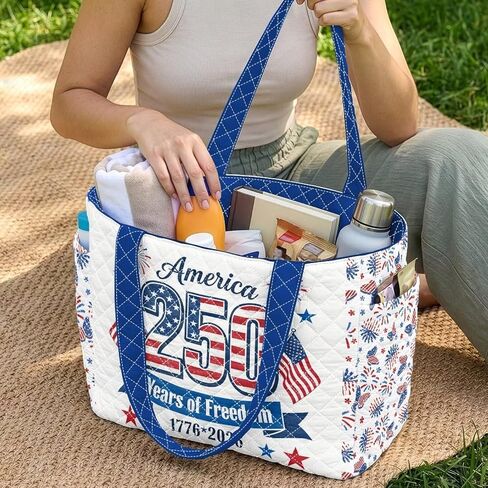 250 Years United State Reversible Quilted Tote Bag for Women Independence Day Gift in Saudi Arabia