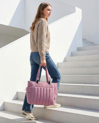COOSKY Puffer Tote Bag for Women, Quilted Work Handbag with 40 OZ Tumbler Holder, Cute Lightweight Shoulder Everyday Bag in Kuwait