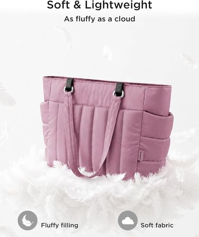 COOSKY Puffer Tote Bag for Women, Quilted Work Handbag with 40 OZ Tumbler Holder, Cute Lightweight Shoulder Everyday Bag in Kuwait