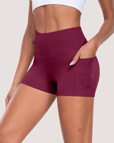 Womens Spandex Shorts with Pockets, 3" High Waisted Tummy Control Soft Athletic Workout Gym Yoga Shorts in Kuwait
