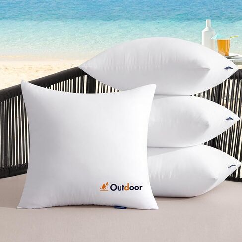 MIULEE Set of 4 Decorative Outdoor Pillows with Printed Pattern 18x18 Waterproof Throw Pillow Inserts with 90GSM Cover, Water Resistant Garden Cushion with Visible Print Design for Patio and Balcony in Saudi Arabia