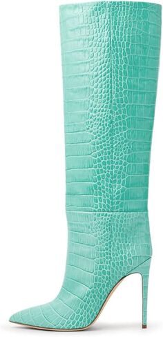 Women's Fashion Crocodile High Stiletto Heel Knee High Boots 3.94inch/10cm Pointed Closed Toe Pull On High Heel Long Boots Fall Winter Dressy Tall Boots for Women in Saudi Arabia