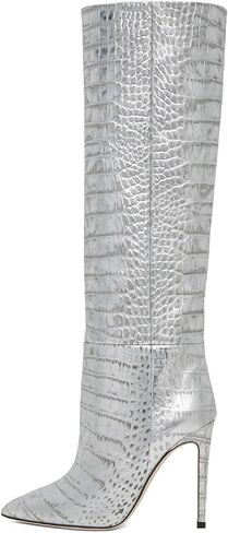 Women's Fashion Crocodile High Stiletto Heel Knee High Boots 3.94inch/10cm Pointed Closed Toe Pull On High Heel Long Boots Fall Winter Dressy Tall Boots for Women in Saudi Arabia