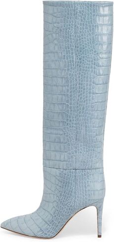 Women's Fashion Crocodile High Stiletto Heel Knee High Boots 3.94inch/10cm Pointed Closed Toe Pull On High Heel Long Boots Fall Winter Dressy Tall Boots for Women in Saudi Arabia