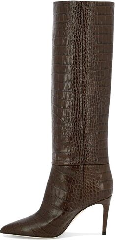 Women's Fashion Crocodile High Stiletto Heel Knee High Boots 3.94inch/10cm Pointed Closed Toe Pull On High Heel Long Boots Fall Winter Dressy Tall Boots for Women in Saudi Arabia