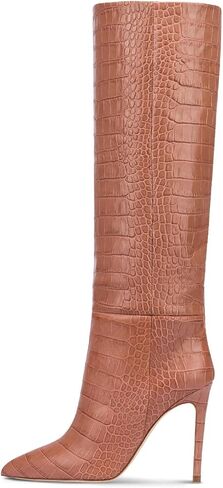 Women's Fashion Crocodile High Stiletto Heel Knee High Boots 3.94inch/10cm Pointed Closed Toe Pull On High Heel Long Boots Fall Winter Dressy Tall Boots for Women in Saudi Arabia