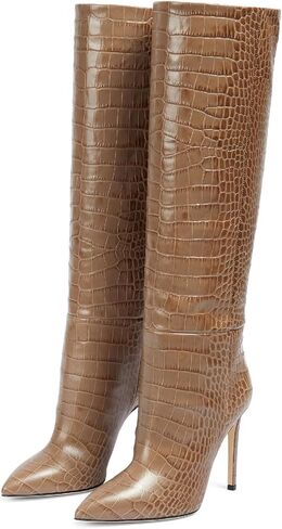Women's Fashion Crocodile High Stiletto Heel Knee High Boots 3.94inch/10cm Pointed Closed Toe Pull On High Heel Long Boots Fall Winter Dressy Tall Boots for Women in Saudi Arabia