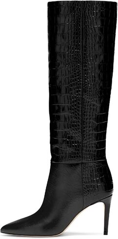 Women's Fashion Crocodile High Stiletto Heel Knee High Boots 3.94inch/10cm Pointed Closed Toe Pull On High Heel Long Boots Fall Winter Dressy Tall Boots for Women in Saudi Arabia