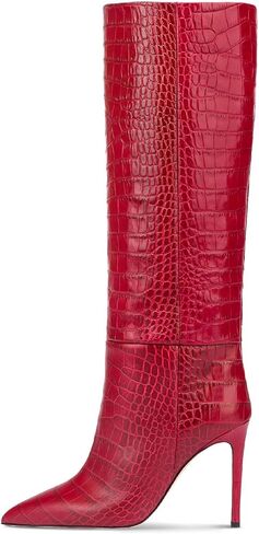 Women's Fashion Crocodile High Stiletto Heel Knee High Boots 3.94inch/10cm Pointed Closed Toe Pull On High Heel Long Boots Fall Winter Dressy Tall Boots for Women in Saudi Arabia